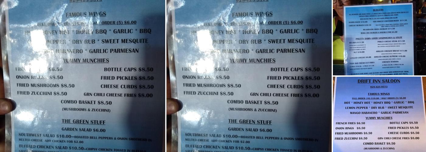Drift Inn Menu