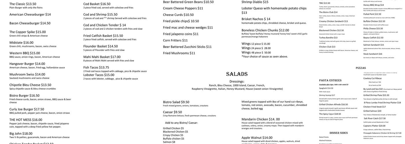 Copper Bistro Menu