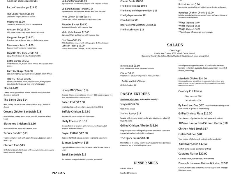 Copper Bistro Menu