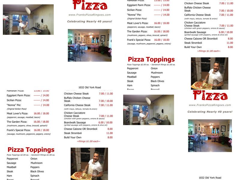 Frank's Pizzeria Menu