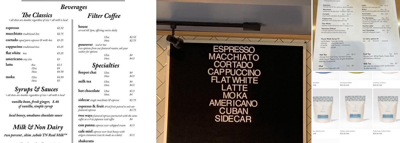 Dose Coffee Menu