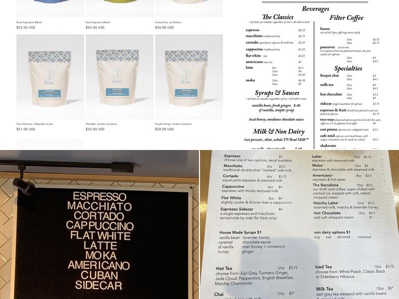 Dose Coffee Menu