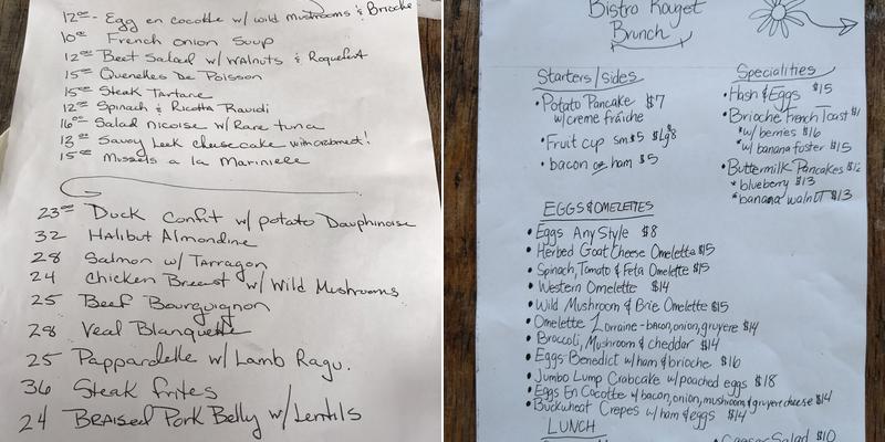 Bistro Rouget Menu