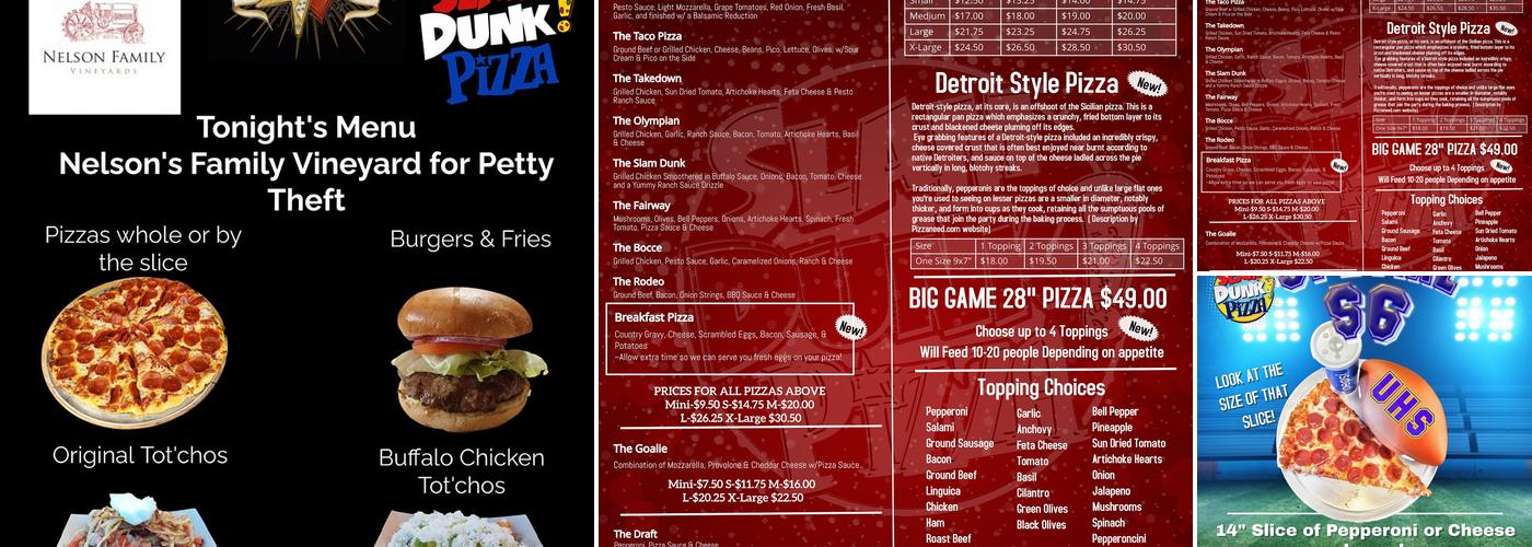 Slam Dunk Pizza Menu