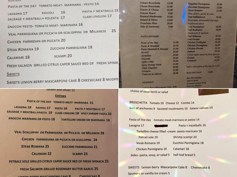 Giannini's Italian Dinners Menu