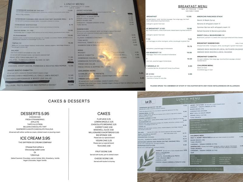 Lot 25 Cafe, Restaurant & Bar Menu