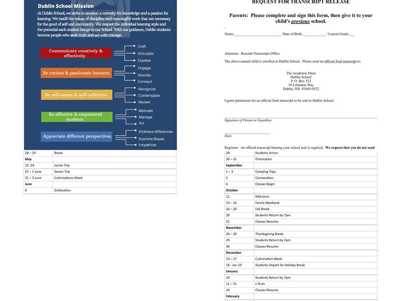 Dublin School Dining Commons Menu