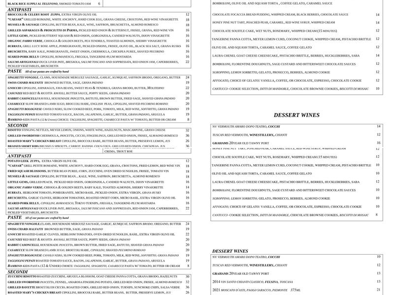 Bellanico Restaurant and Wine Bar Menu