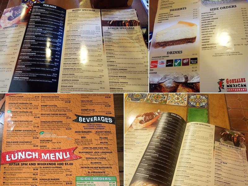 Gonzalez Mexican Restaurant Menu