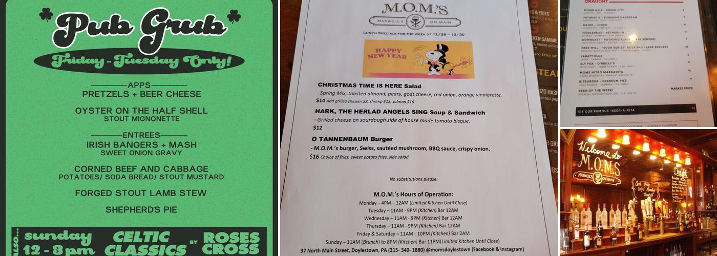 Maxwell's On Main (MOMs) Menu