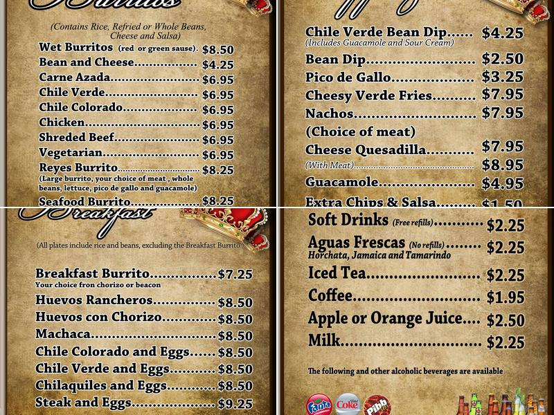 Los reyes mexican grill and seafood Menu