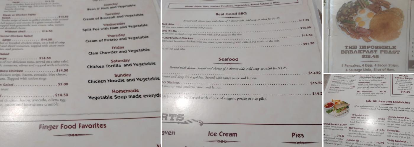Cafe 101 Menu
