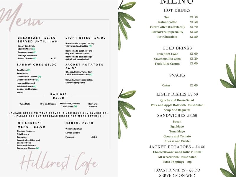 Hillcrest Community Cafe Menu