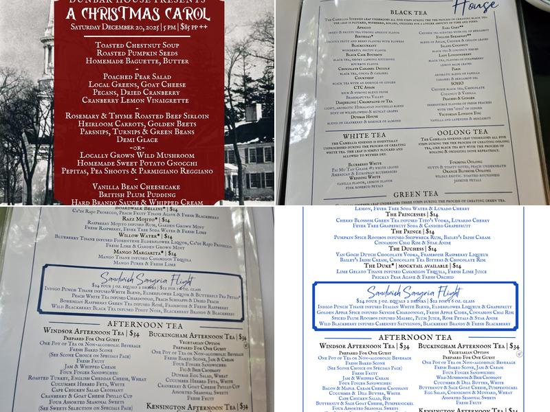 Dunbar House Tea Room & Wine Bar Menu