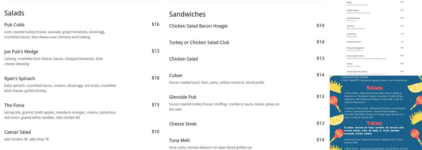 The Glenside Pub Menu