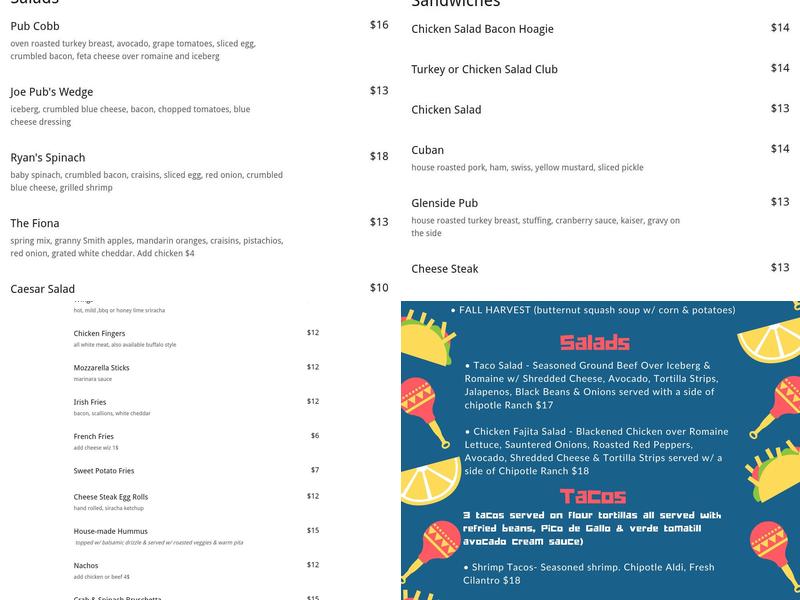 The Glenside Pub Menu