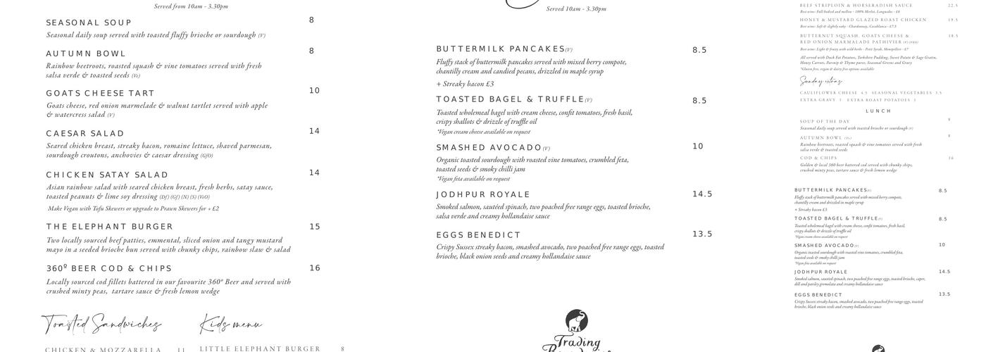 The Elephant Café Menu