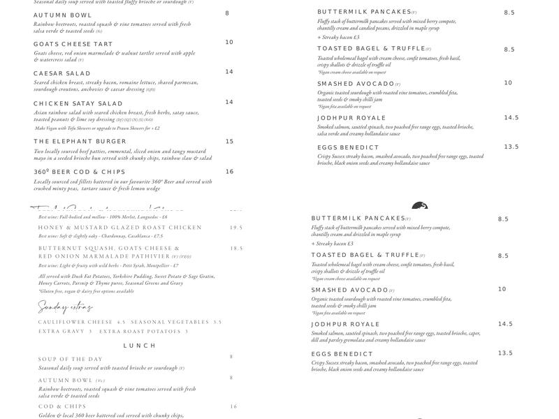 The Elephant Café Menu