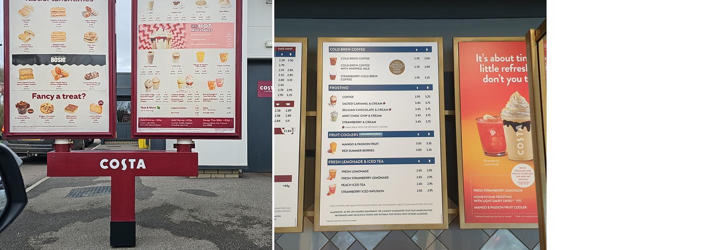 Costa Coffee Menu