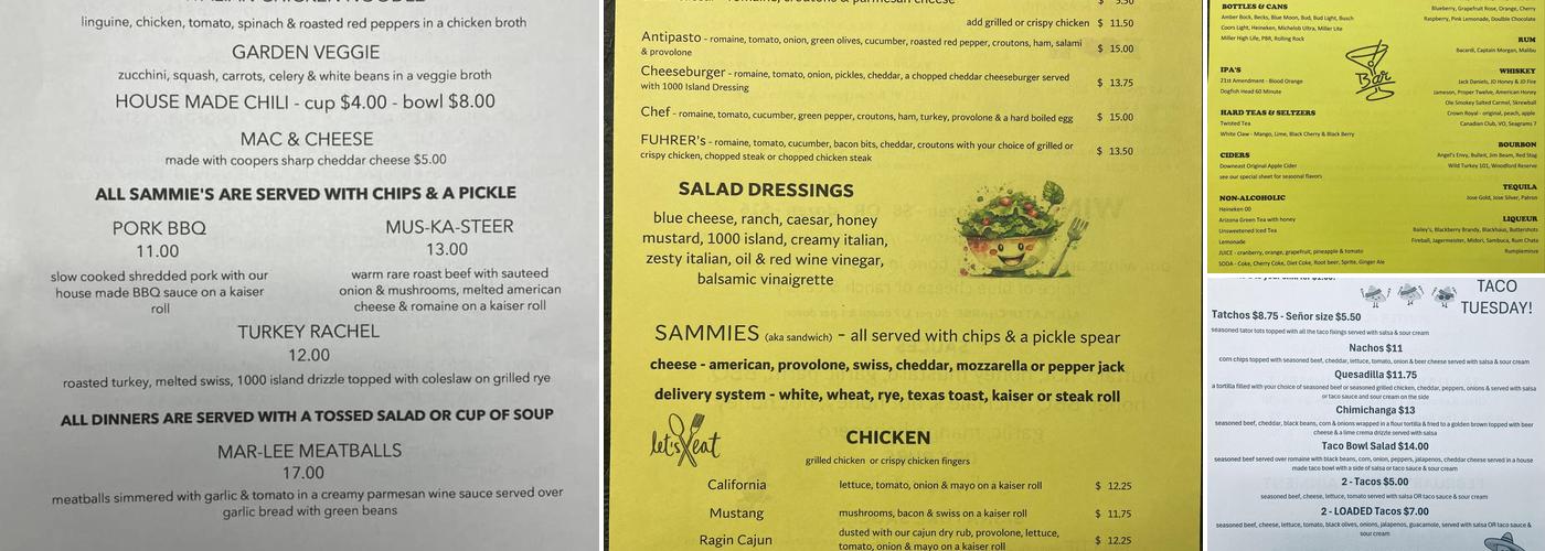 Fuhrer's Tavern & Grill Menu