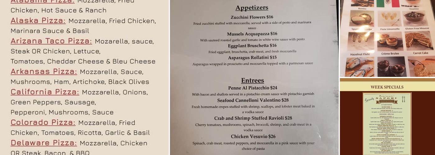 Sapori Italian Restaurant and Pizza Menu