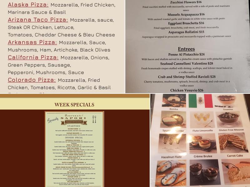 Sapori Italian Restaurant and Pizza Menu