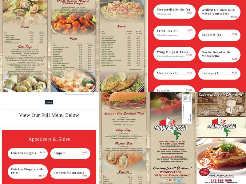 Frank's Pizza Menu