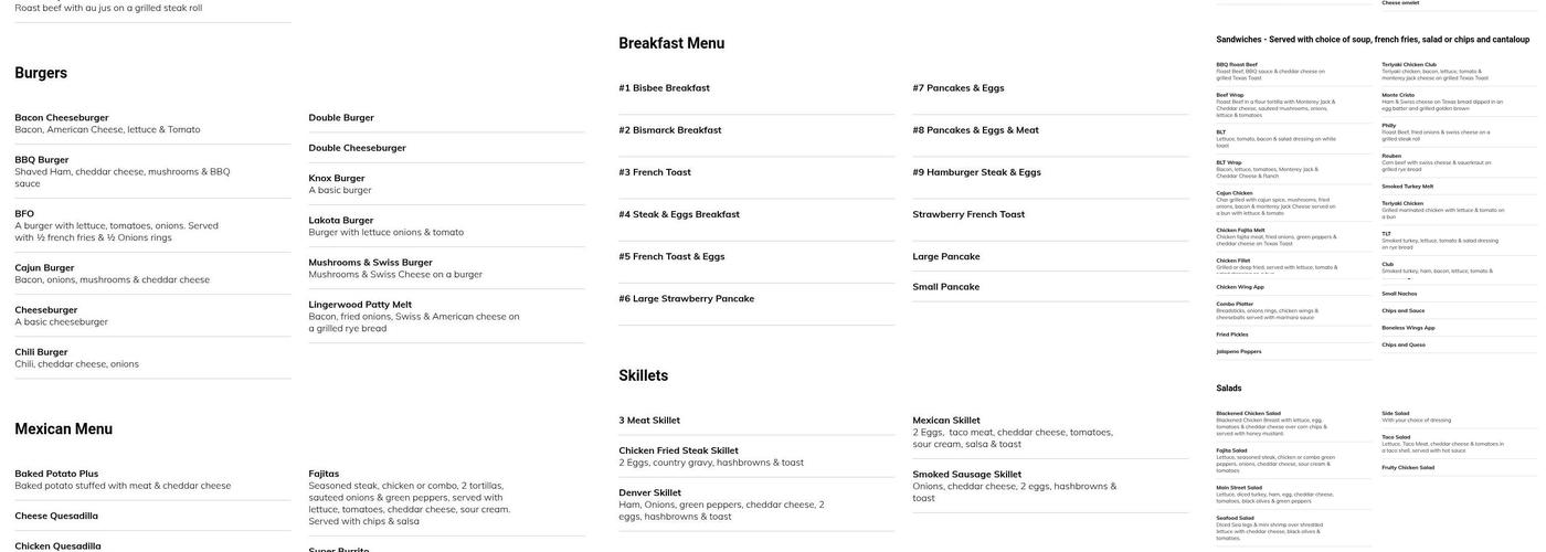 Old Main Street Cafe Menu