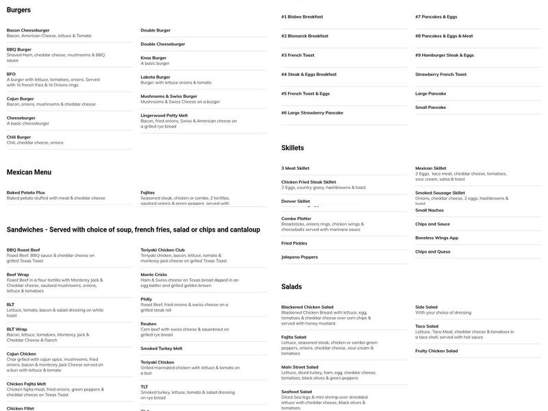 Old Main Street Cafe Menu