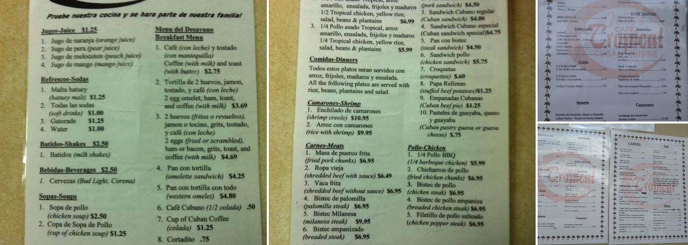 Cafe Tropical Menu