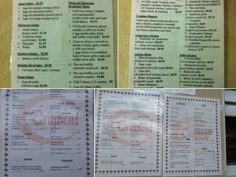 Cafe Tropical Menu