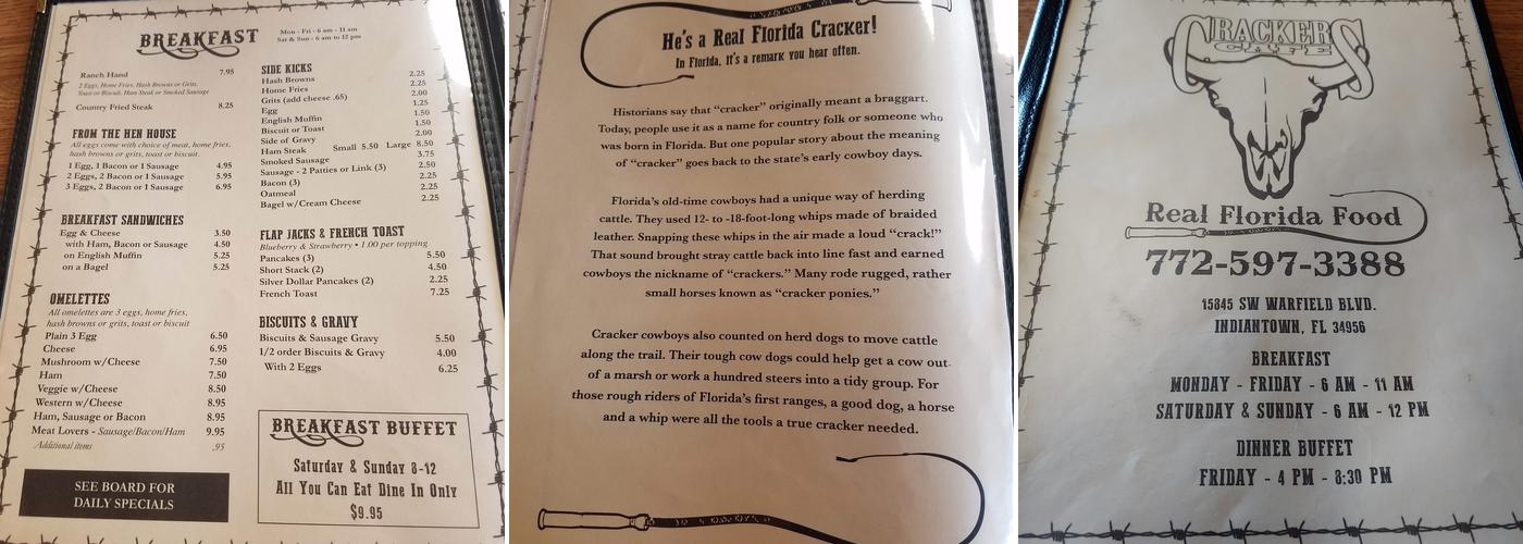 Cracker's Cafe Menu