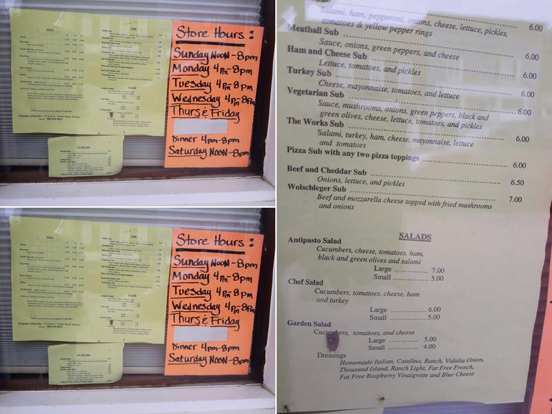 Ernestos Pizzeria Menu