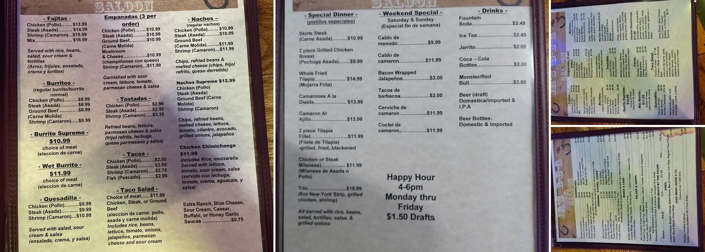 JRs BBQ & Saloon Menu
