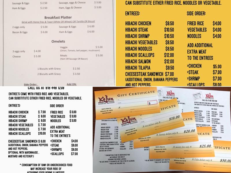 kojun hibachi express Menu