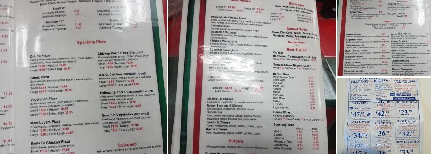 Rezzini's Pizza Menu