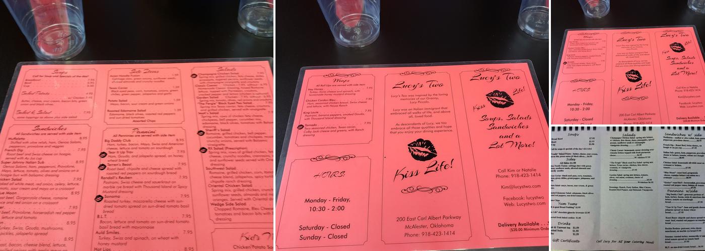 Lucy's Two Menu