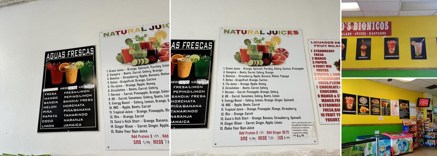 Coco's Bionicos Menu