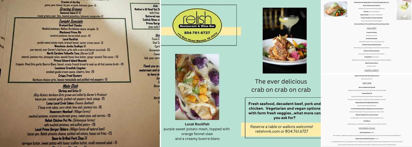 Relish Restaurant and Wine Bar Menu