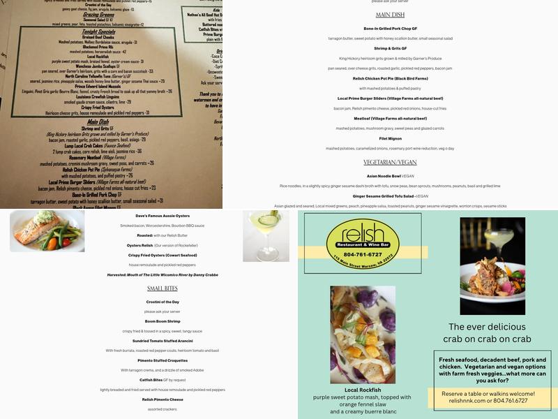 Relish Restaurant and Wine Bar Menu