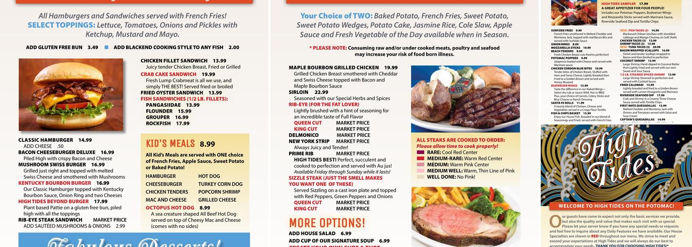 High Tides on the Potomac Menu