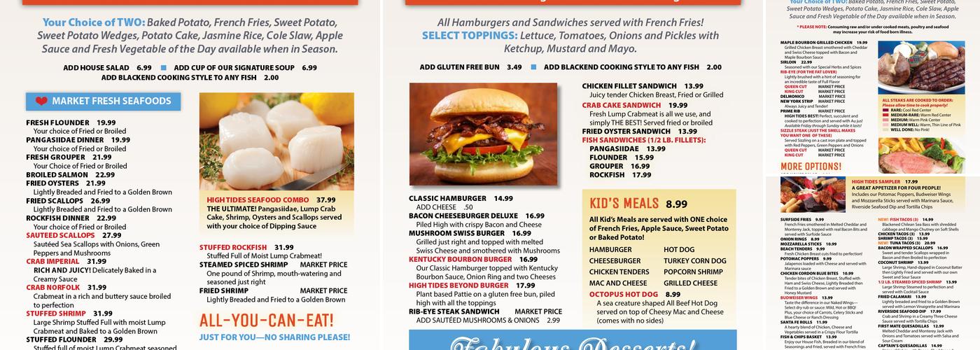 High Tides on the Potomac Menu