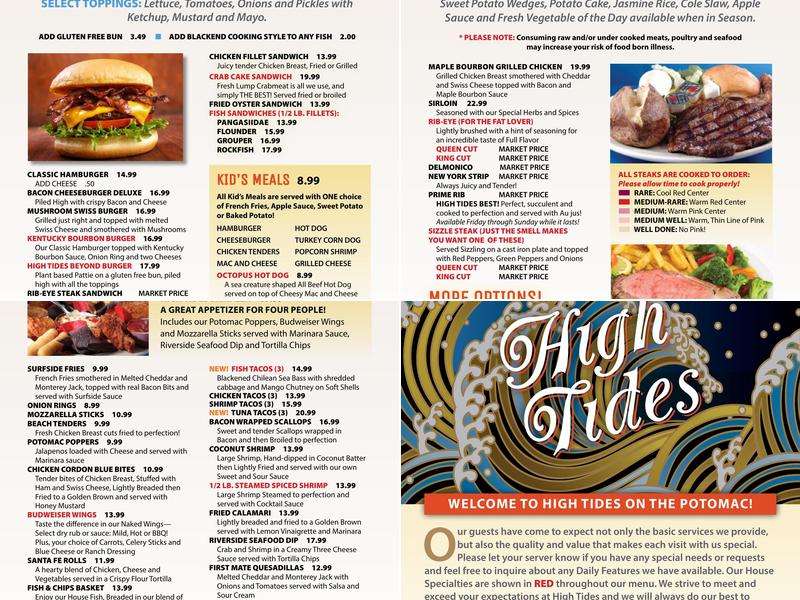 High Tides on the Potomac Menu