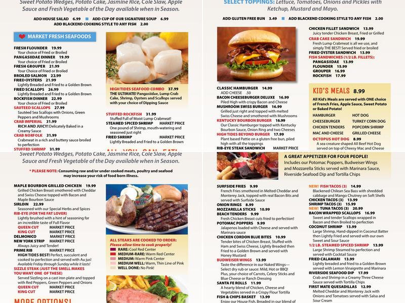 High Tides on the Potomac Menu