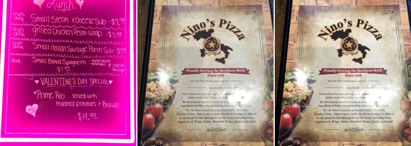 Nino's Pizza Inc Menu