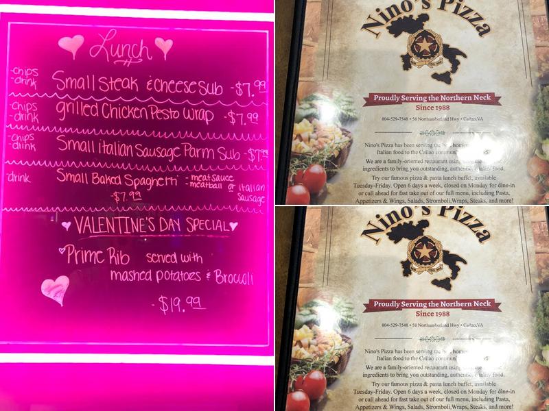 Nino's Pizza Inc Menu