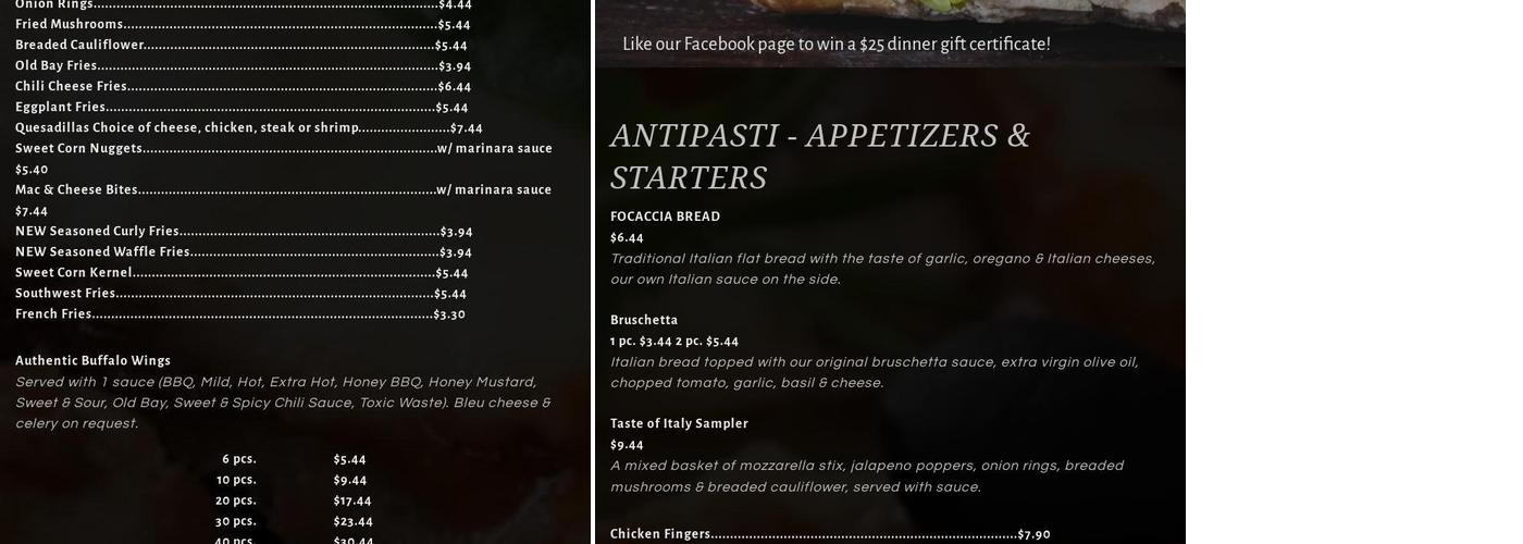 Roma's Pizza & Restaurant Menu