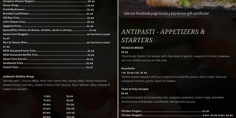 Roma's Pizza & Restaurant Menu