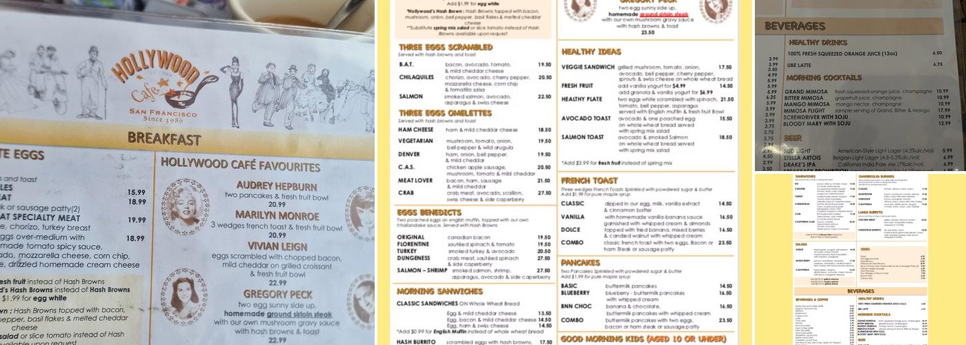 Hollywood Cafe Menu