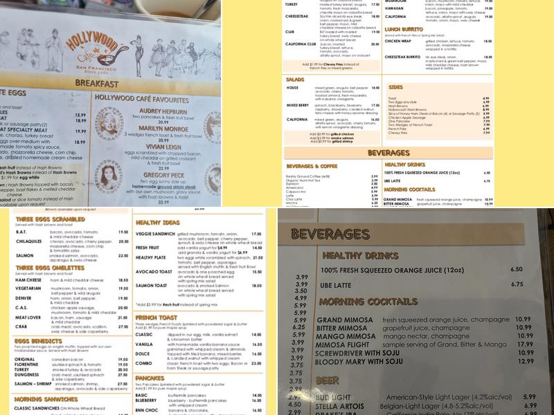 Hollywood Cafe Menu